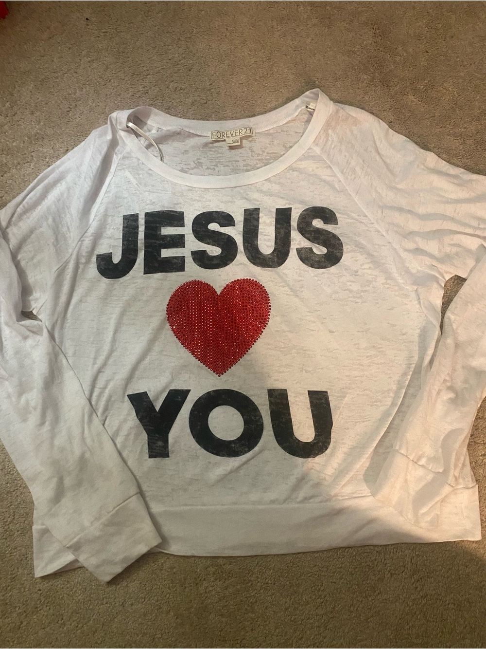 Forever 21 White 'Jesus ♥ You' Graphic Long-Sleeve vintage Tee